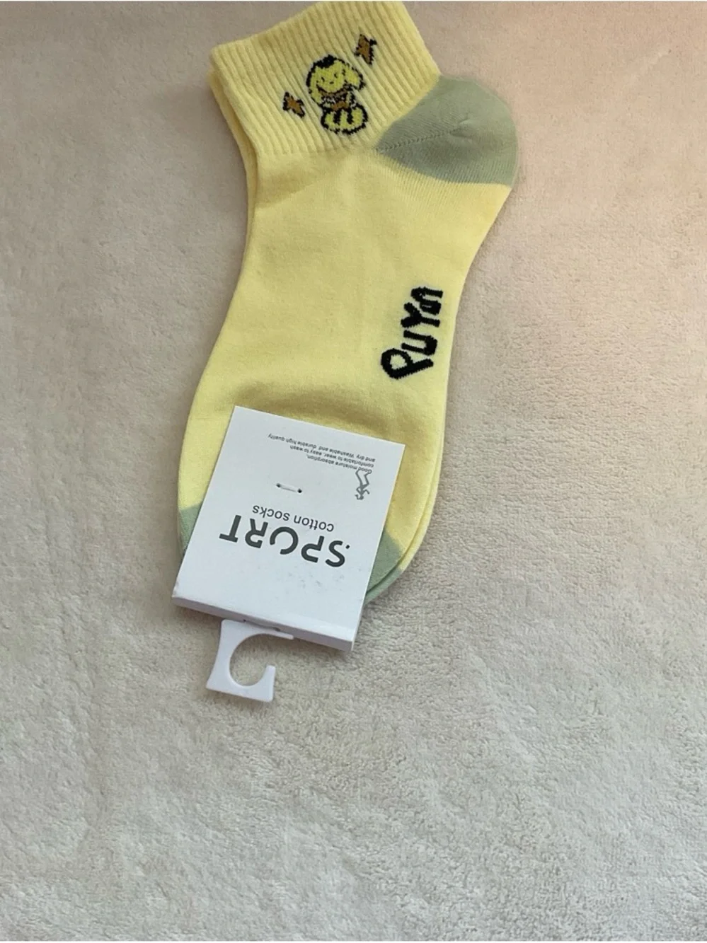 Sporto Yellow Crew Socks with Green Heel and Chick Embroidery
